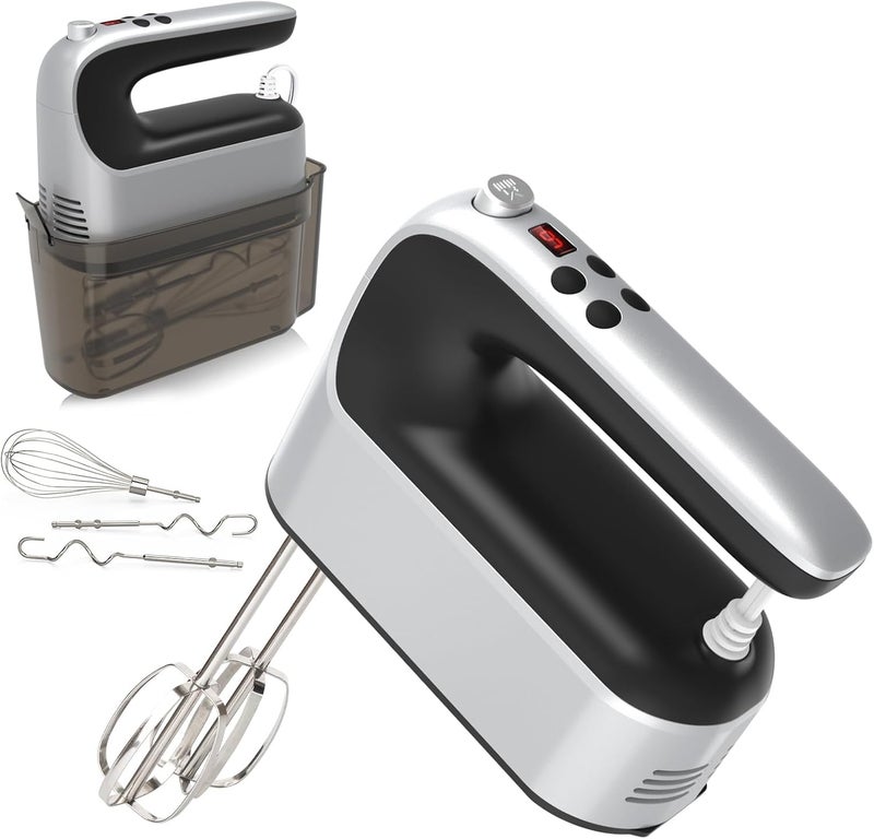 Yomelo 9-Speed Digital Hand Mixer Electric, 400W Powerful DC Motor, Hand Mixer Electric Handheld with Snap-On Storage Case, 5 Stainless Steel Accessories, Beaters, Dough Hooks, Whisk(Silvery Black) - Image 1